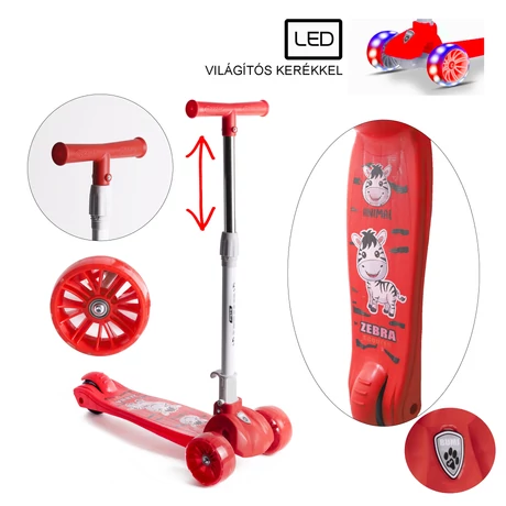 Trotinetă cu trei roți LED BUMI RED-S-sport.ro