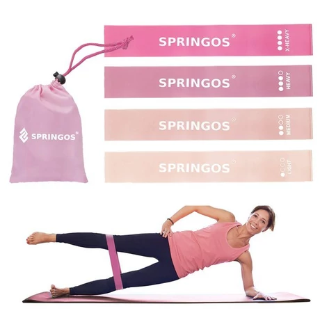 Set de 4 benzi de cauciuc de întărire (rezistență) SPRINGOS PINK MINI BAND - S-Sport.ro