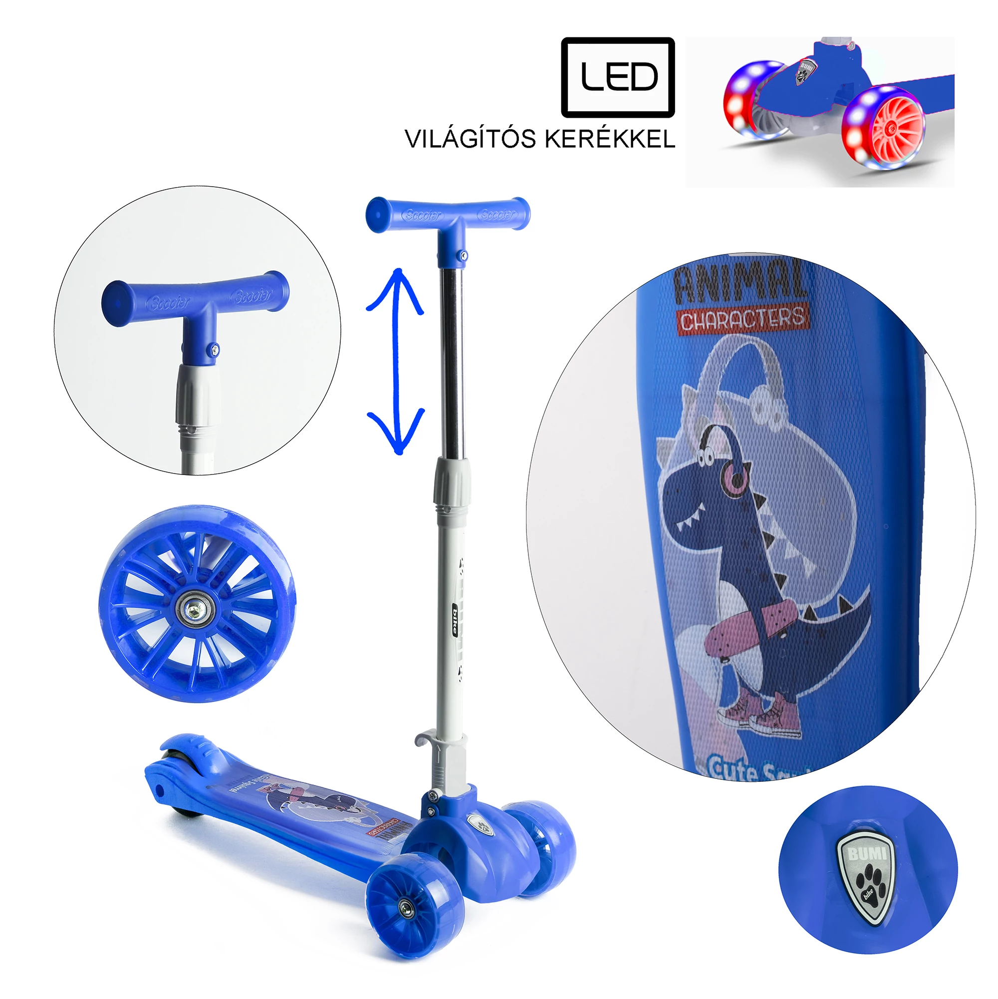 Trotinetă cu trei roți  LED BUMI BLUE